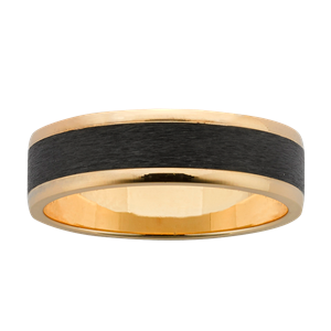 <p>6mm wide Yellow Gold band with polished edges, and Black Zirconium centre with sanded finish.</p>
