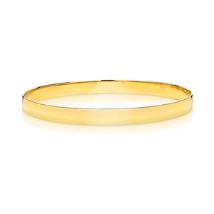 <p>Solid bangle, half round profile. Approx. 1.1mm thick, 9ct approx weight 13.5gms, 65mm diameter</p>