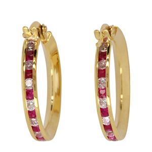 9CT & STG Bonded Red & White  CZ Hoops