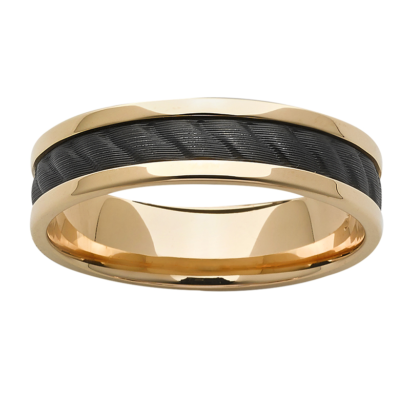 Yellow gold base with rope effect black zirconium centre