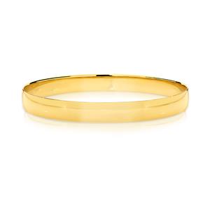 <p>Solid bangle, half round profile. Approx. 1.1mm thick, 9ct approx weight 18.3gms, 65mm diameter</p>