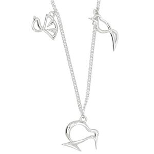 <p>Fantail, tui and kiwi necklace available in sterling silver</p>