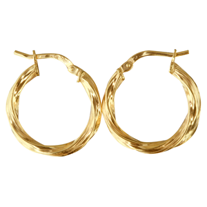 <p>9ct yellow gold Silver Filled Twisted Hoop Earrings</p>
<p>Measures 15mm across by 2.5mm wide</p>