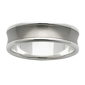 <p>7mm White Gold Ring with a Concaved sanded titanium centre</p>