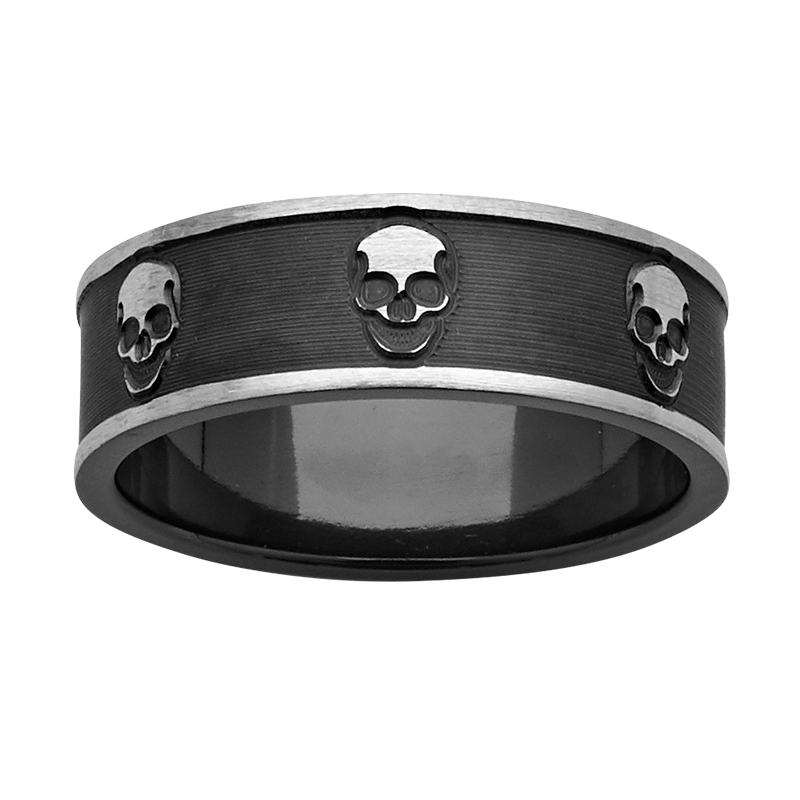 7mm Black & White 'Skull' Zirconium Ring