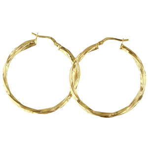 <p>9ct yellow gold Silver Filled Twisted Hoop Earrings</p>
<p>Measures 30mm across by 2.5mm wide</p>