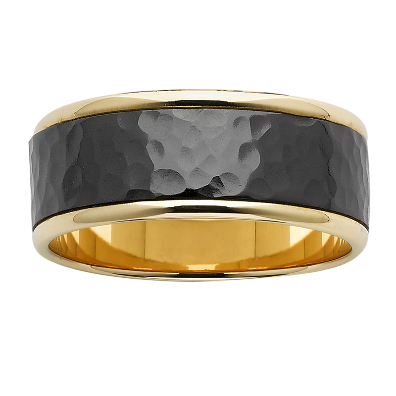 Yellow Gold Base with hammered black zirconum centre