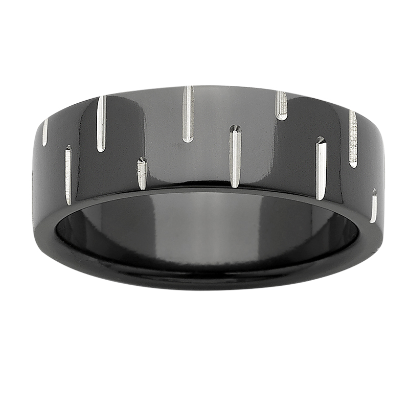 7mm patterned black zirconium ring