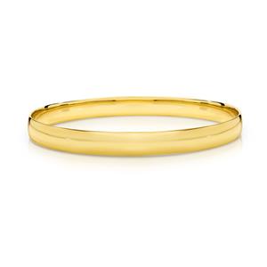 <p>Solid bangle, half round profile. Approx. 1.9mm thick, 9ct approx weight 24gms, 65mm diameter</p>