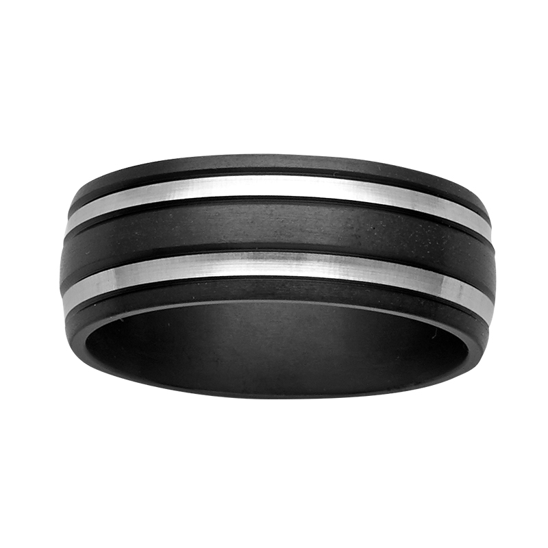 <p>8mm black and white Zirconium ring</p>