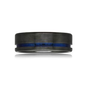 Black and Blue Zirconium ring, Sanded Top